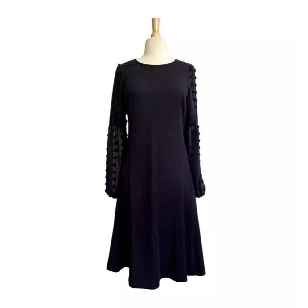 Polagram Womens Midi A Line Stretchy Dress Size S Sheer Long Sleeves w/Texture
